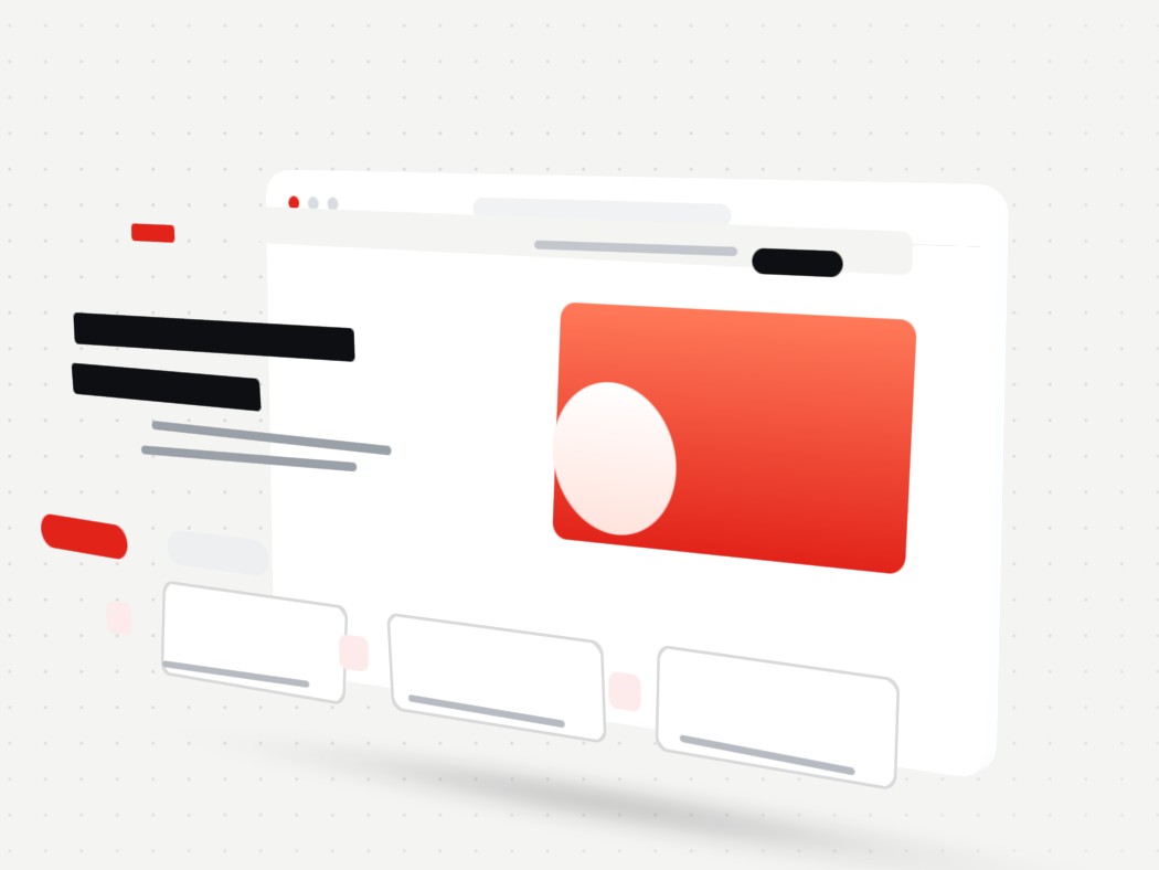 Eine Website in ihren Bausteinen, dreidimensional dargestellt
